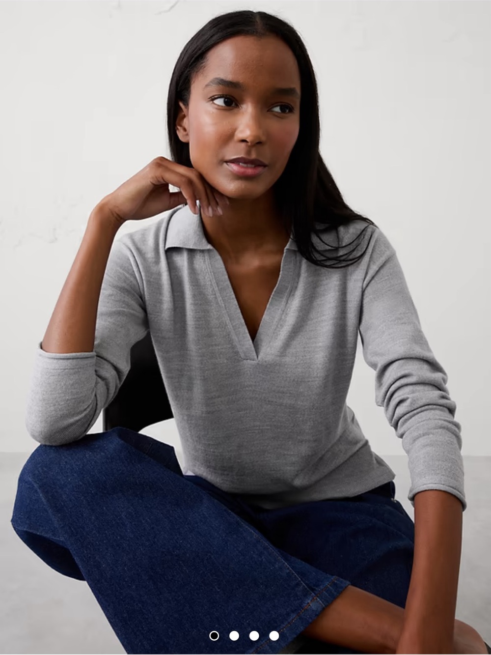 Banana Republic Light Gray V-Neck Polo Sweater